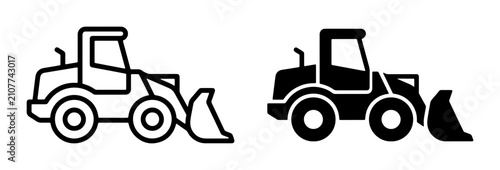 Front Loader Icons, Construction Vehicle Vector Graphics, Heavy Machinery Symbols for Industry and Transport