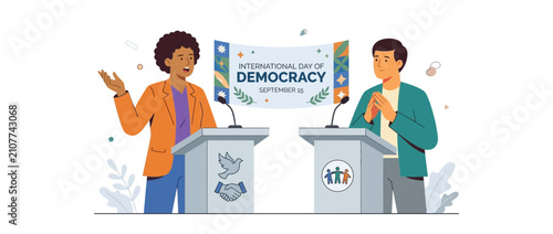 Debate for Democracy: People Discussing Ideas at Podiums