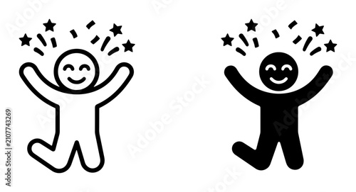 Foto Joyful Celebration Icons, Happy Person Silhouette, Success Achievement Vector Gr