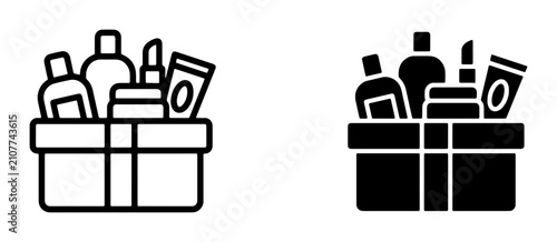 Beauty Gift Set Icons, Cosmetic Collection Graphics, Skincare Product Assortment Vector Art