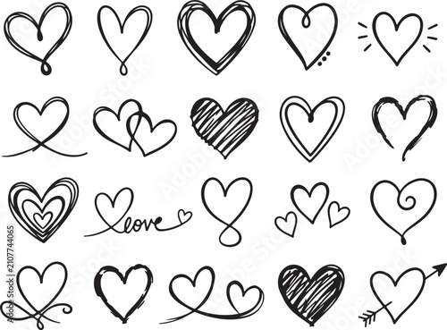 Set of hand drawn heart shapes for wedding and romantic love designs