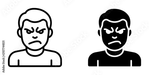 Foto Angry Man Icon Set, Grumpy Face Vector Graphics, Negative Emotion Symbols, Frust