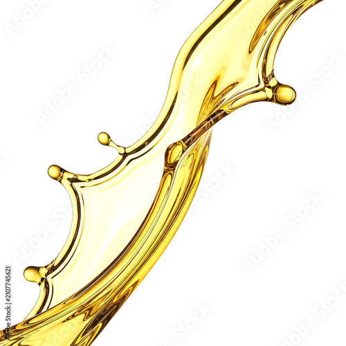 Golden vegetable oil liquid splash mockup as cutout
