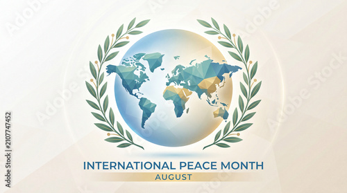 International Peace Month August polygon world map vector background