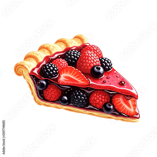Berry pie slice dessert delicious fruit as cutout