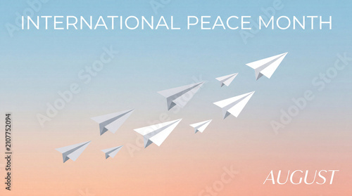 International Peace Month August minimalist paper planes flying vector