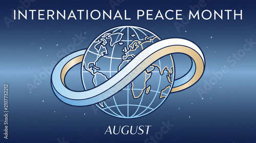International Peace Month August globe with flowing peace ribbons vector