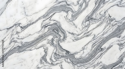 Elegant White Marble Surface Featuring Intricate Grey Veins and Swirling Abstract Patterns