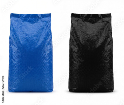 Blue and black sackcloth bag isolated on white background