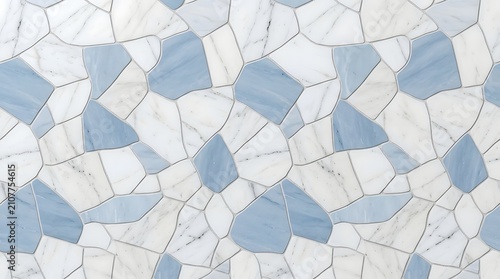 Elegant Seamless Pattern Featuring Interlocking White Marble And Blue Stone Mosaic Tiles