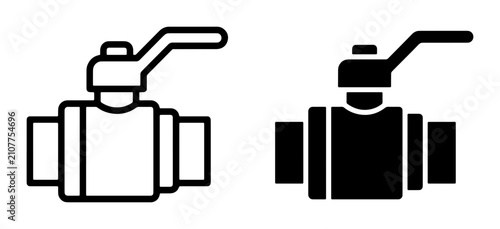Ball Valve Icons, Plumbing Control Elements, Industrial Fluid Management, Water Supply Mechanism, Engineering Component, Black and White Vector Graphics