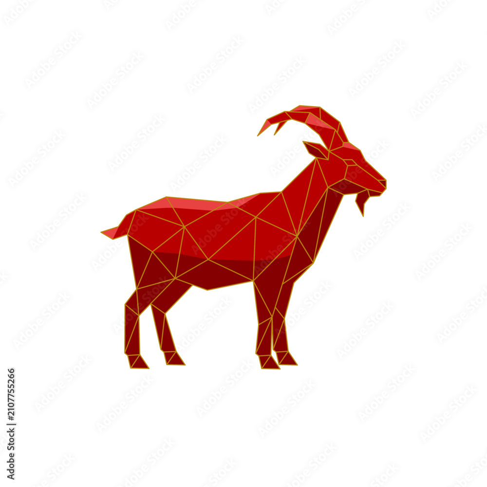 Obraz premium Red Geometric Goat Polygonal Vector Isolated Illustration
