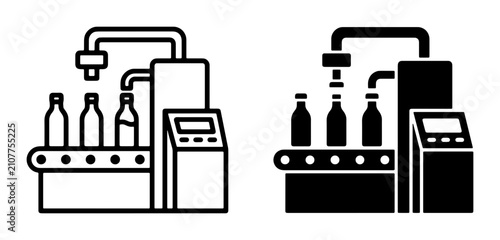 Bottling Line Automation, Beverage Production Conveyor System, Industrial Manufacturing Equipment, Factory Process Icons
