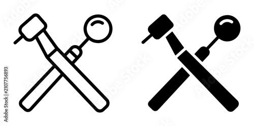 Dental Tools Icon Set, Dentist Equipment, Oral Hygiene Symbols, Medical Instruments, Vector Graphics for Healthcare and Dentistry