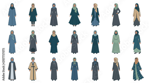 Cuadro en lienzo Creative Collection of 18 Stylish Islamic Modest Women s Abaya and Jilbab Outfit