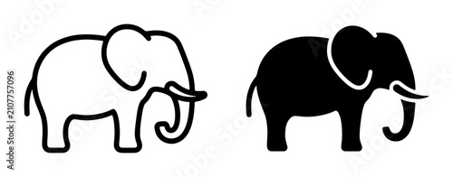 Canvas Print Elephant Icons, Outline and Silhouette Vector Art, Simple Animal Graphics for Wi
