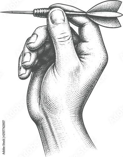 Vintage Hand Holding Dart Engraving Vector Illustration