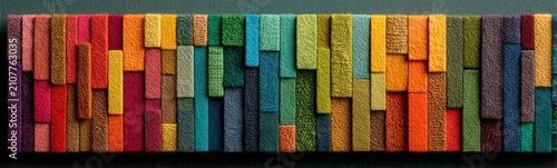 Colorful painting of a wall with a wooden panel banner