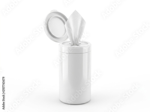 White Disinfectant Wipes Canister with Open Lid