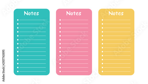 Obraz na płótnie Set of colorful memo notes templates with bullet points and lines