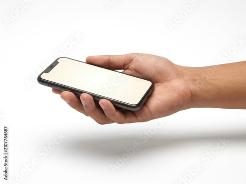 Smartphone in Open Palm on White Background