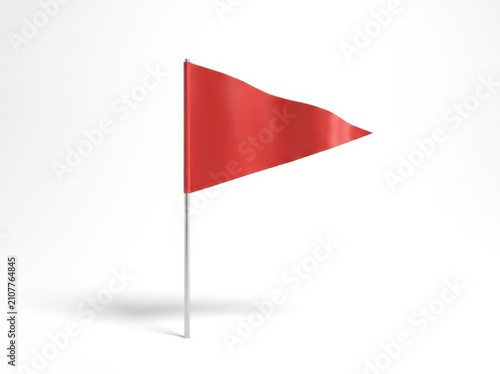 Red Pennant Flag on Silver Pole Against White Background
