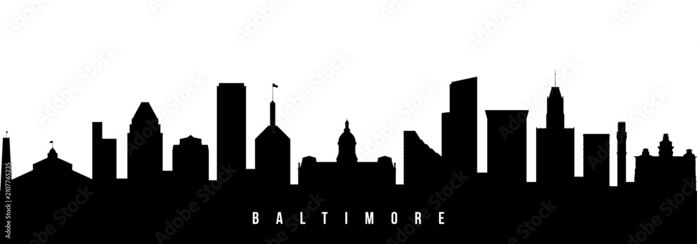 Obraz premium Vector silhouette illustration of Baltimore urban skyline. Modern minimalist cityscape graphic, perfect for travel, banners or backgrounds