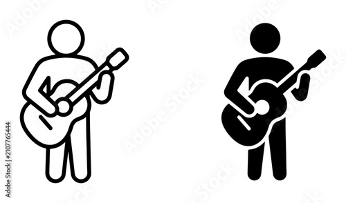 Foto Guitar Player Icons, Musician Silhouette, Acoustic Guitarist Pictograms, Music P
