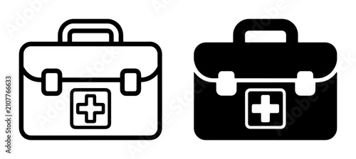First Aid Kit Icons, Medical Emergency Bag Vector Set, Healthcare Emergency Supplies, Ambulance Kit Symbol, Health Care Equipment