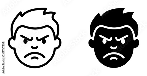 Bild auf Leinwand Angry Face Icons, Grumpy Man Emotions, Frustrated Expression, Negative Mood Vect