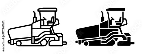 Fotografía Paver Machine Icons, Asphalt Spreader Vector Graphics, Road Construction Equipme