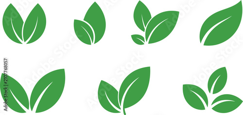 Bild auf Leinwand Leaf sprout icon featuring green plant symbols for sustainability, vegan products, organic agriculture, fresh herbs, and natural wellness branding