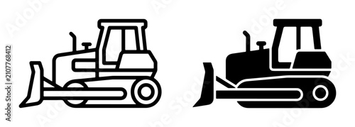 Фотография Bulldozer Icons, Heavy Machinery Vector Set, Construction Equipment Graphics, Ea