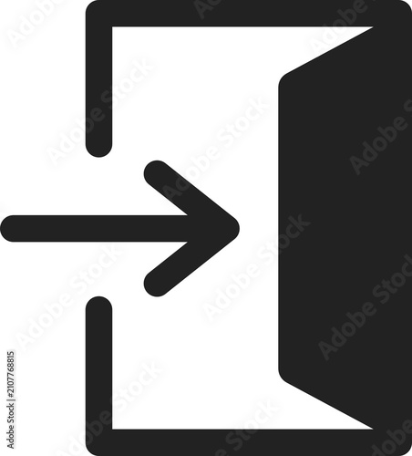Foto Minimalist black flat login icon featuring a bold arrow pointing into an open do