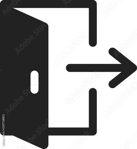 Fotografía Minimalist black exit icon featuring an open door and outward arrow symbol, idea