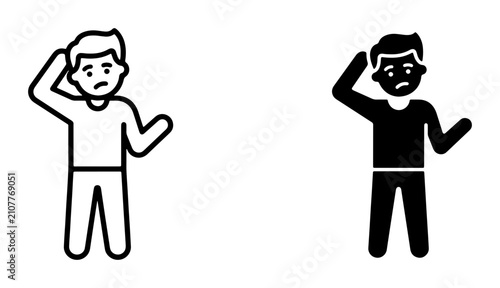 Quadro su tela Confused Man Icon Set, Bewildered Person Vector Graphics, Doubtful Human Silhoue
