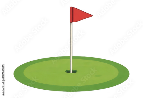 Red Golf Flag on Green Hole Transparent Background