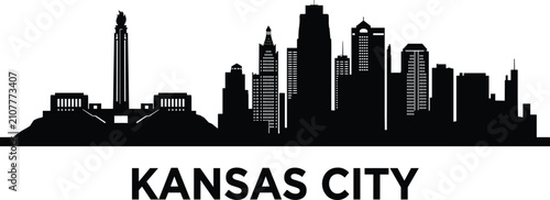 Kansas City Skyline Silhouette Vector with Famous Landmarks and Modern Cityscape Illustration