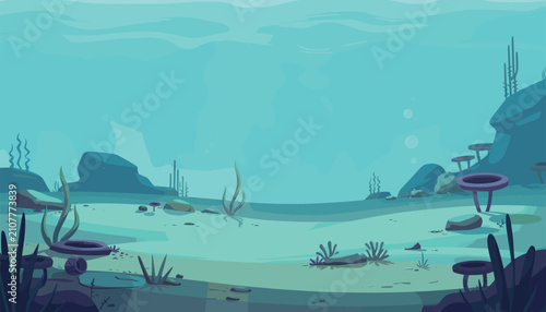 Underwater Seabed Landscape with Coral and Marine Rocks