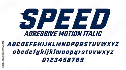 Speed Aggressive Motion Italic Font Alphabet and Numbers