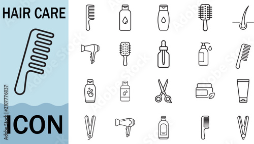 Hair care icon set for salon beauty treatment product tool
