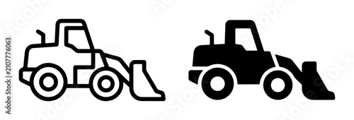 Front Loader Icon Set, Construction Vehicle Vector Graphics, Heavy Machinery Symbols for Industry and Transport