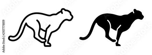 Canvas Print Running Cheetah Silhouette Vector, Outline Icon Set, Wild Cat Speed Motion Graph