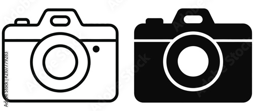 Quadro su tela Camera photo symbol featuring outline and filled variations for photography, ima