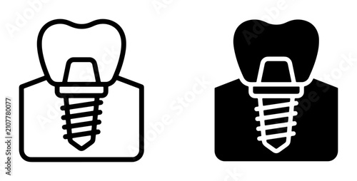 Dental Implant Icons, Tooth Replacement Vector Graphics, Oral Surgery Medical Symbols, Dentistry Healthcare Illustration