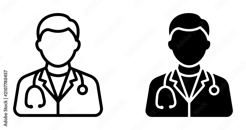 Fototapeta premium Doctor Icon Set, Medical Professional Silhouette, Healthcare Symbol, Physician Avatar, Clinic Staff Graphic Resource, Vector Illustration