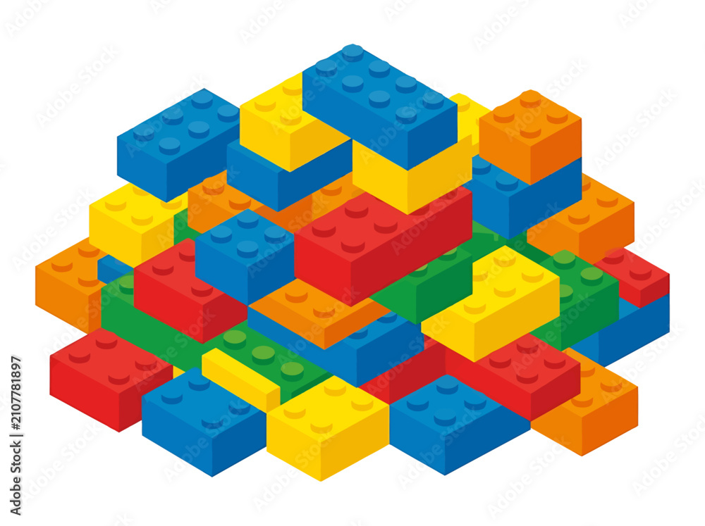 Fototapeta premium Colorful lego brick vector pile of toy building blocks