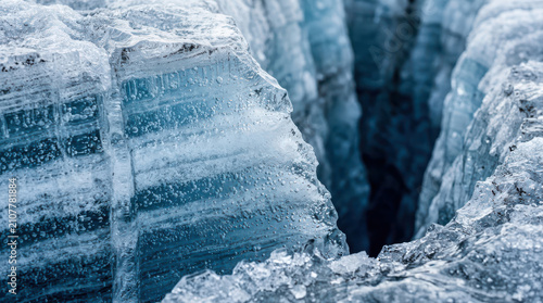 Deep Crevasse in a Massive Blue Glacial Ice Formation Exploring Frozen Landscapes and Cold Nature Environments