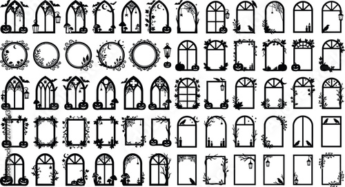 Foto Ornate Window Frames and Decorative Archways Vector Silhouette
