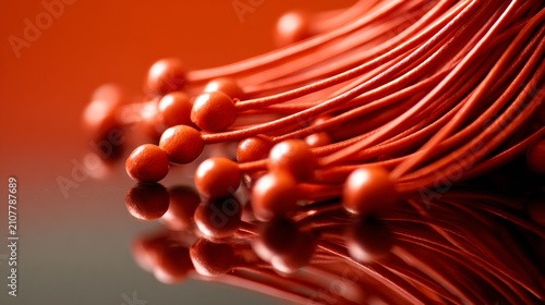 Abstract Red Fiber Strands with Reflective Surface